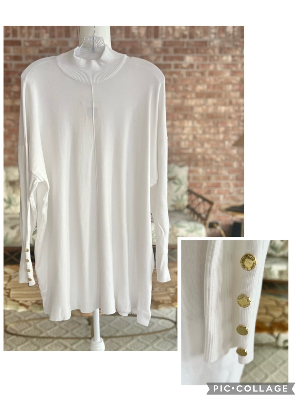 Anne Klein White Mock Neck Long Sleeve Tunic Sweater NWT XL Quiet Luxury